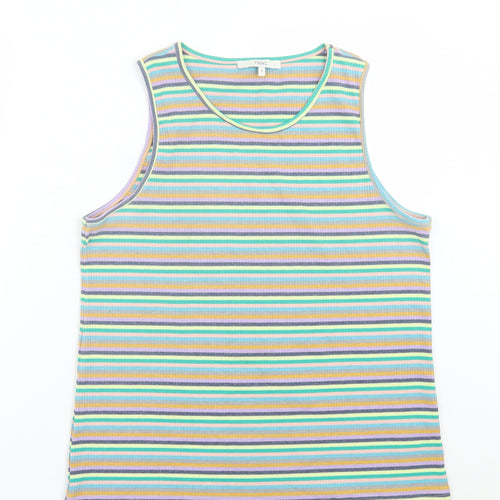 NEXT Womens Multicoloured Striped Polyester Basic Tank Size 18 Crew Neck - Ribbed