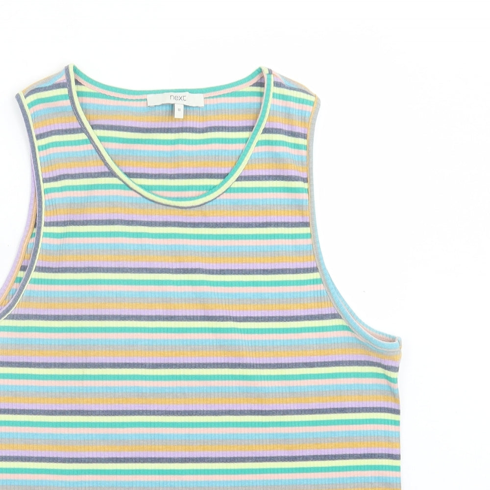 NEXT Womens Multicoloured Striped Polyester Basic Tank Size 18 Crew Neck - Ribbed