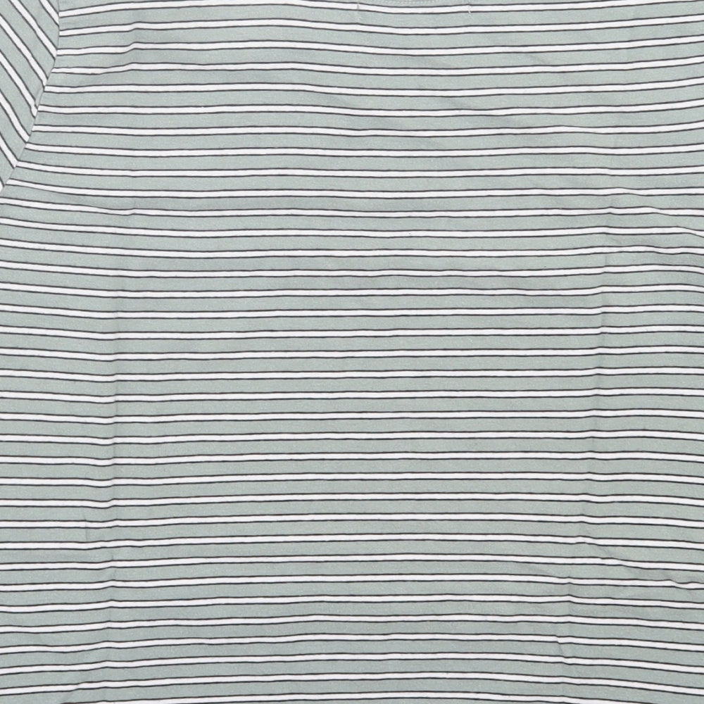 Pull&Bear Womens Green Striped Cotton Basic T-Shirt Size M Crew Neck