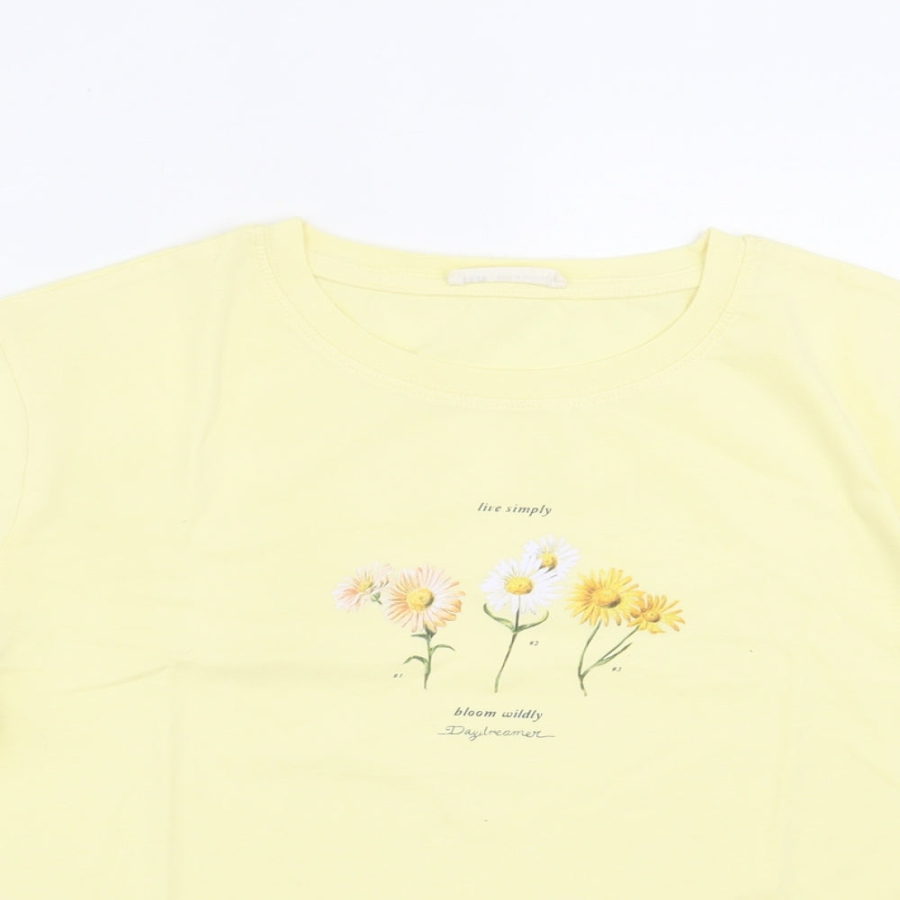 Stradivarius Womens Yellow Cotton Basic T-Shirt Size M Crew Neck