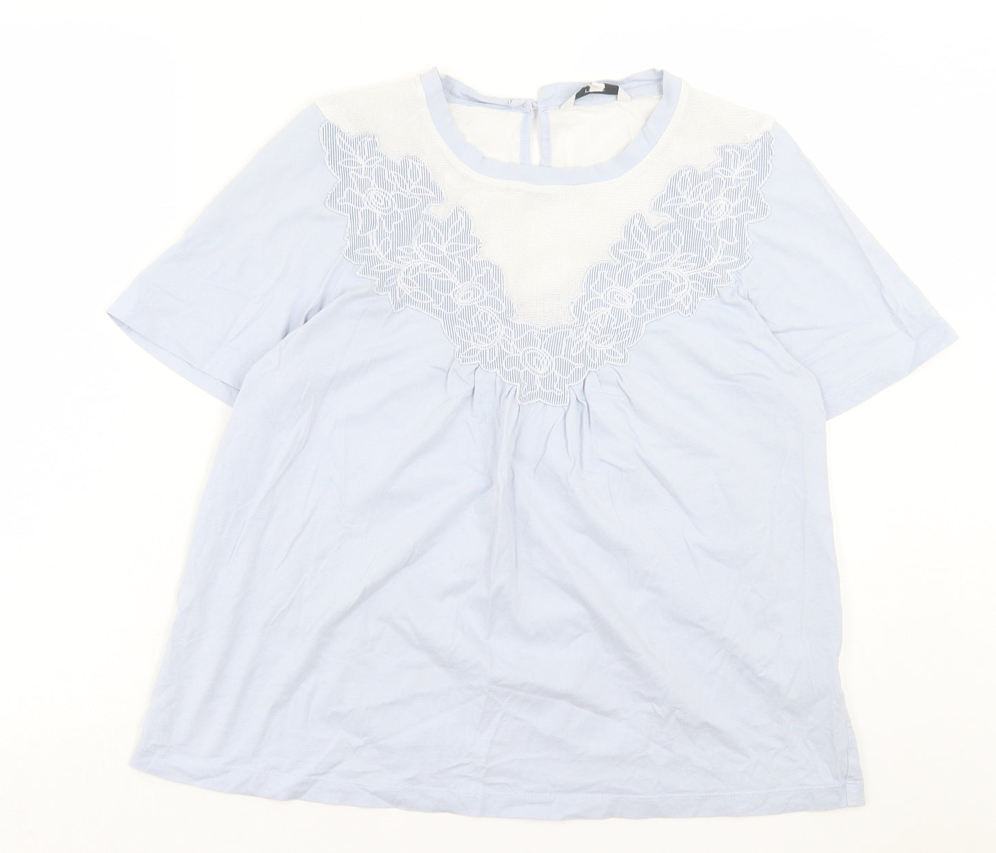 NEXT Womens Blue Floral Cotton Basic T-Shirt Size 12 Crew Neck - Net Detail