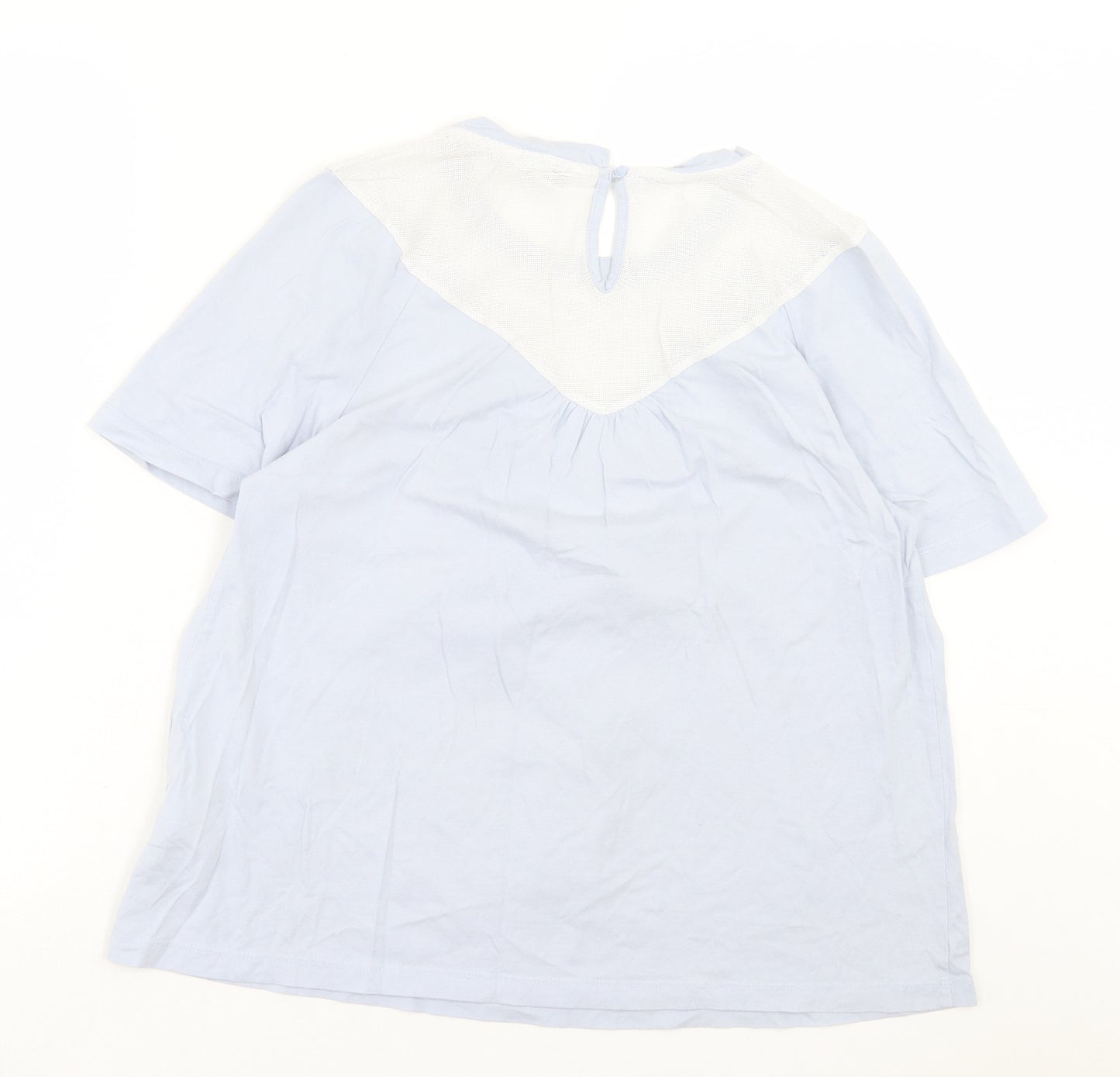 NEXT Womens Blue Floral Cotton Basic T-Shirt Size 12 Crew Neck - Net Detail