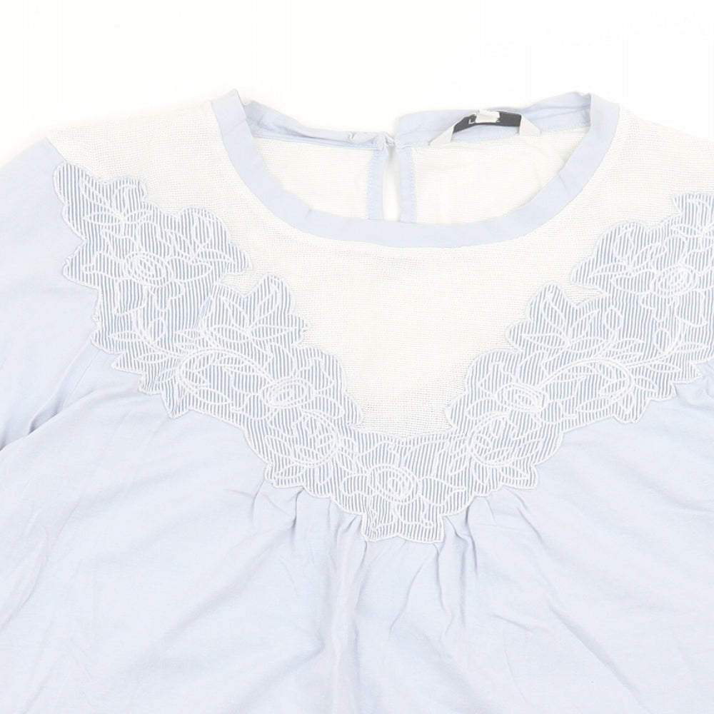 NEXT Womens Blue Floral Cotton Basic T-Shirt Size 12 Crew Neck - Net Detail