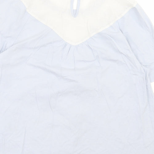 NEXT Womens Blue Floral Cotton Basic T-Shirt Size 12 Crew Neck - Net Detail