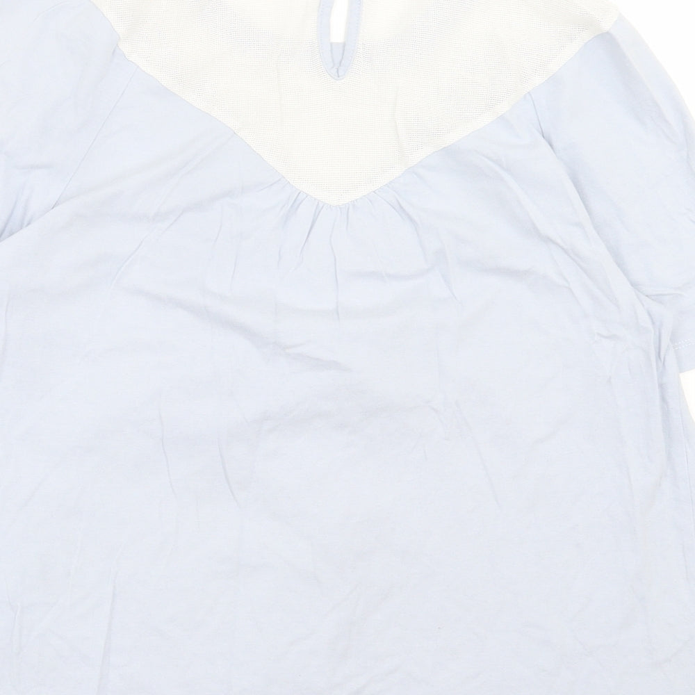 NEXT Womens Blue Floral Cotton Basic T-Shirt Size 12 Crew Neck - Net Detail