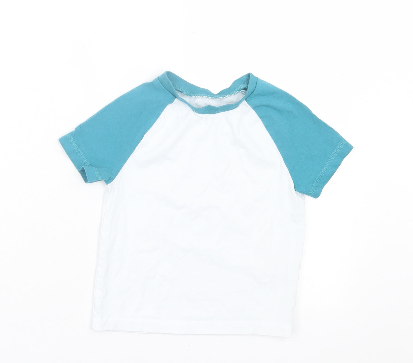 George Boys White Cotton Basic T-Shirt Size 2-3 Years Crew Neck Pullover - White & Blue
