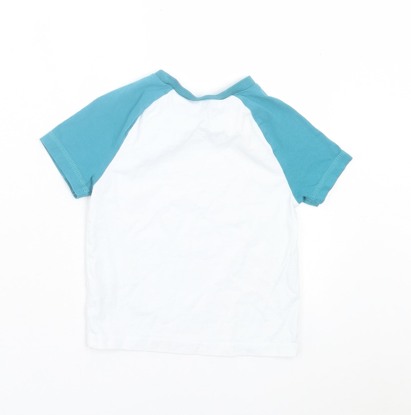 George Boys White Cotton Basic T-Shirt Size 2-3 Years Crew Neck Pullover - White & Blue