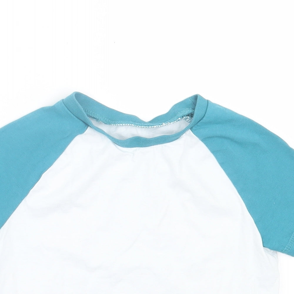 George Boys White Cotton Basic T-Shirt Size 2-3 Years Crew Neck Pullover - White & Blue