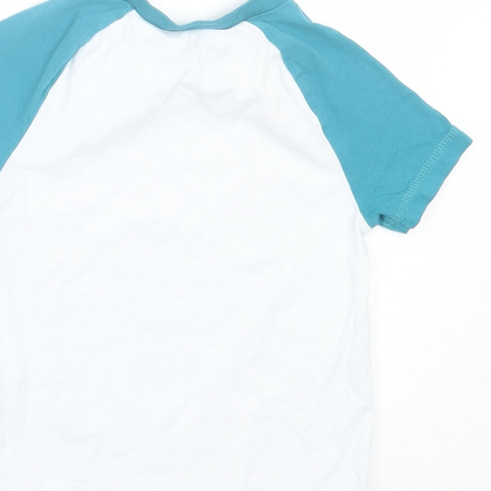 George Boys White Cotton Basic T-Shirt Size 2-3 Years Crew Neck Pullover - White & Blue