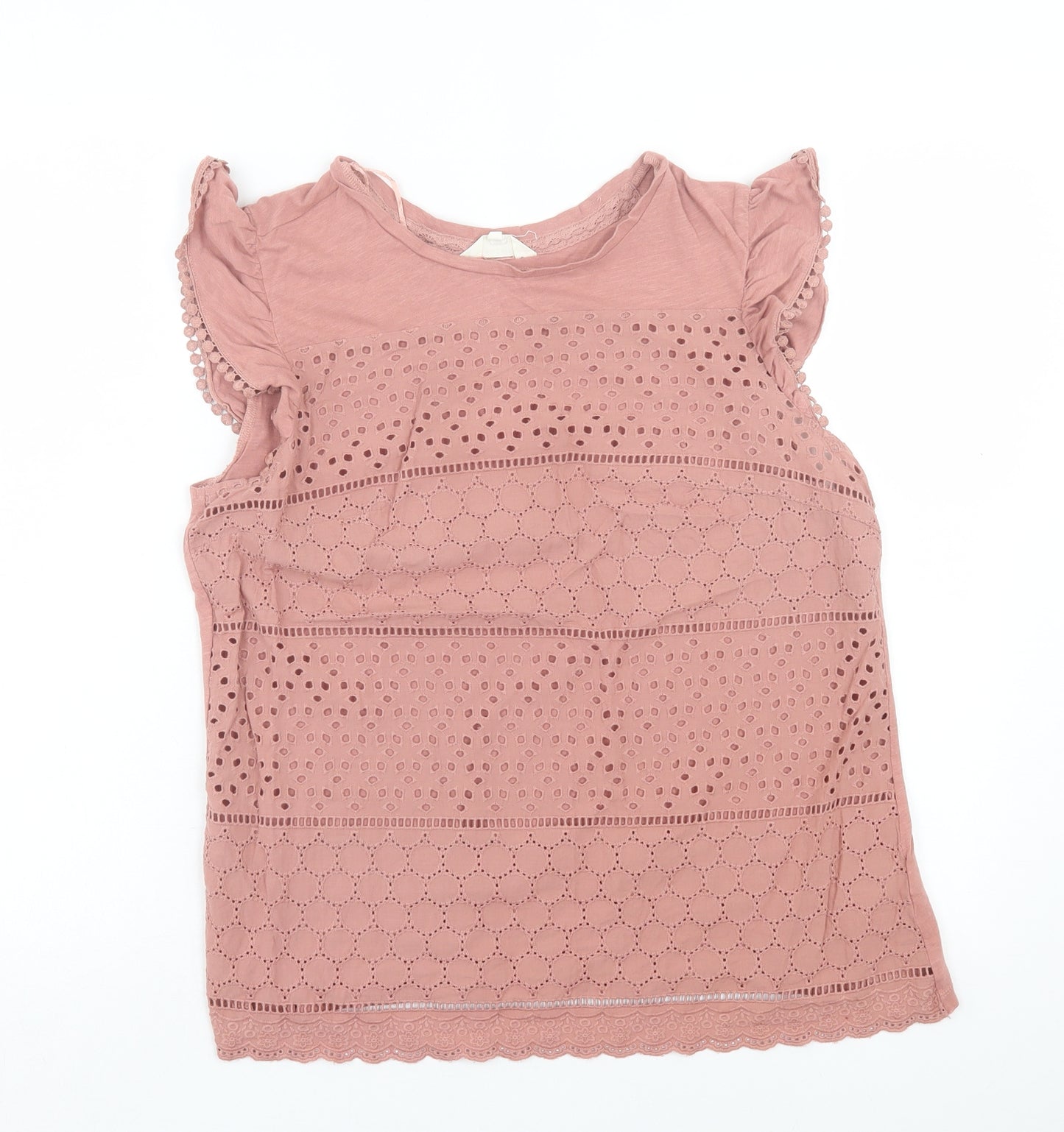 Matalan Womens Pink Geometric Polyester Basic T-Shirt Size 14 Crew Neck - Lace Trim