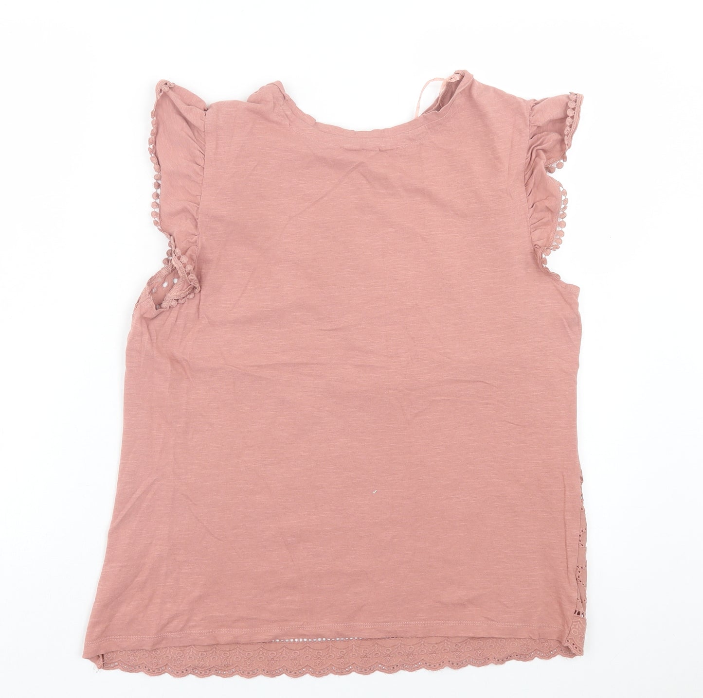 Matalan Womens Pink Geometric Polyester Basic T-Shirt Size 14 Crew Neck - Lace Trim