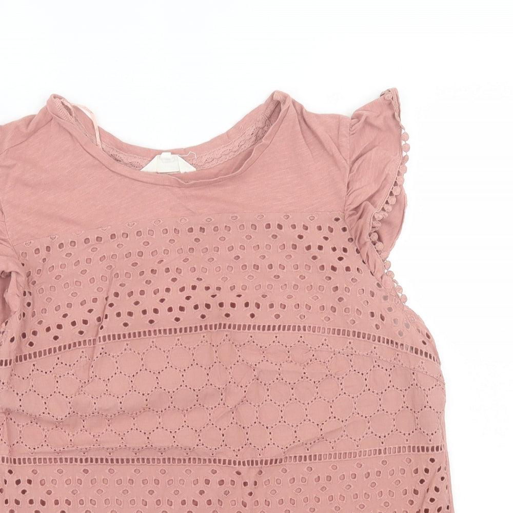 Matalan Womens Pink Geometric Polyester Basic T-Shirt Size 14 Crew Neck - Lace Trim
