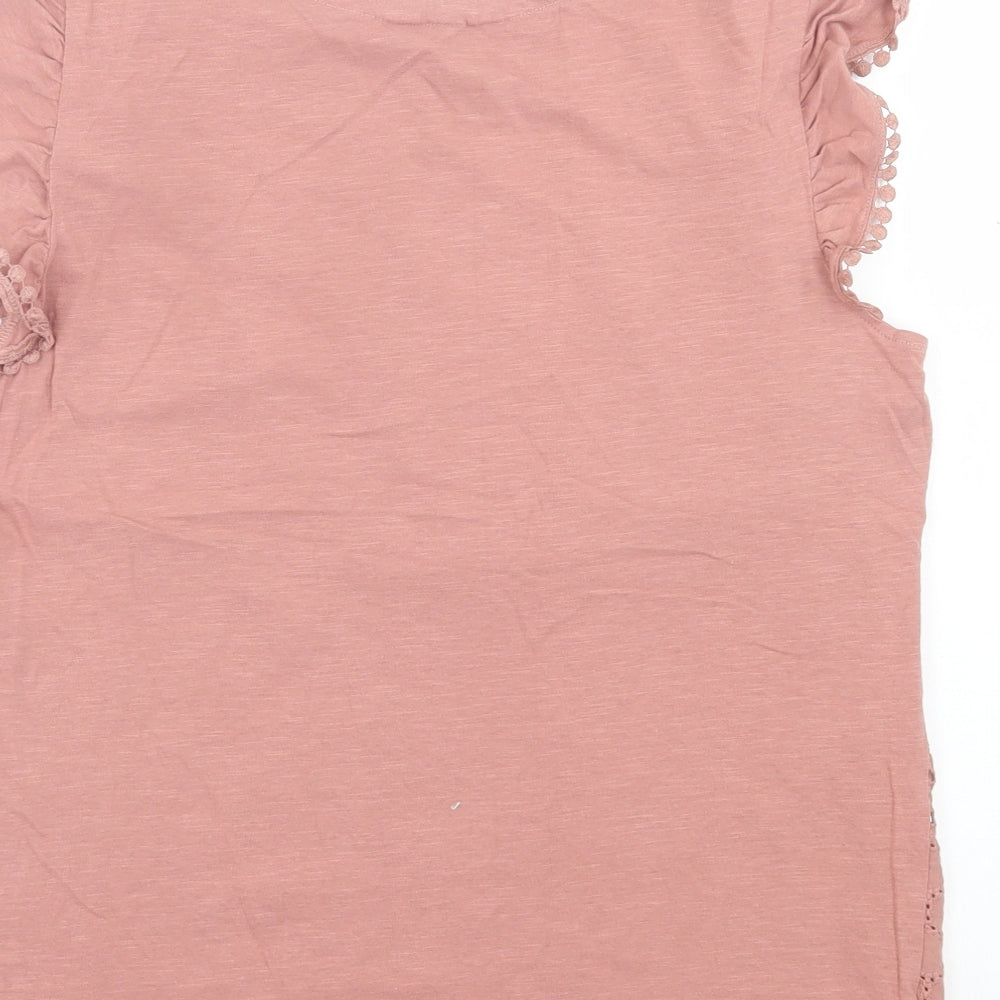 Matalan Womens Pink Geometric Polyester Basic T-Shirt Size 14 Crew Neck - Lace Trim