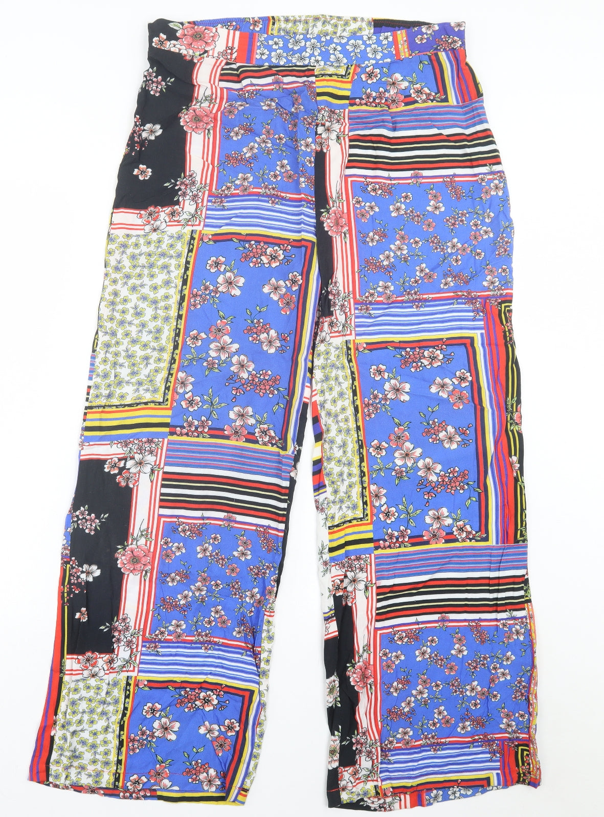 George Womens Multicoloured Geometric Viscose Trousers Size 14 L29 in Regular - Floral Detail. Pull On