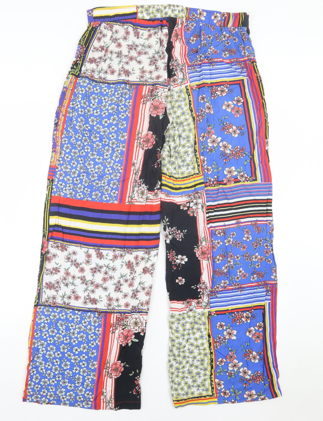 George Womens Multicoloured Geometric Viscose Trousers Size 14 L29 in Regular - Floral Detail. Pull On