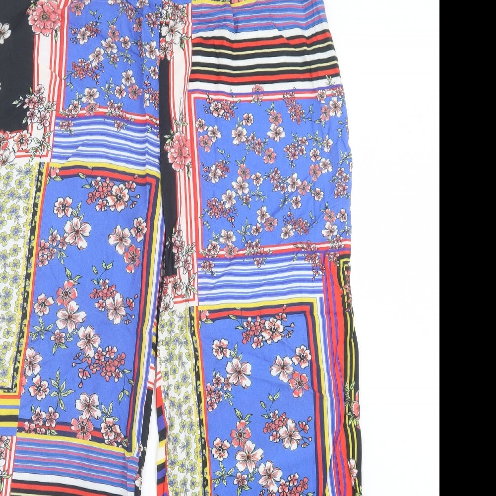 George Womens Multicoloured Geometric Viscose Trousers Size 14 L29 in Regular - Floral Detail. Pull On