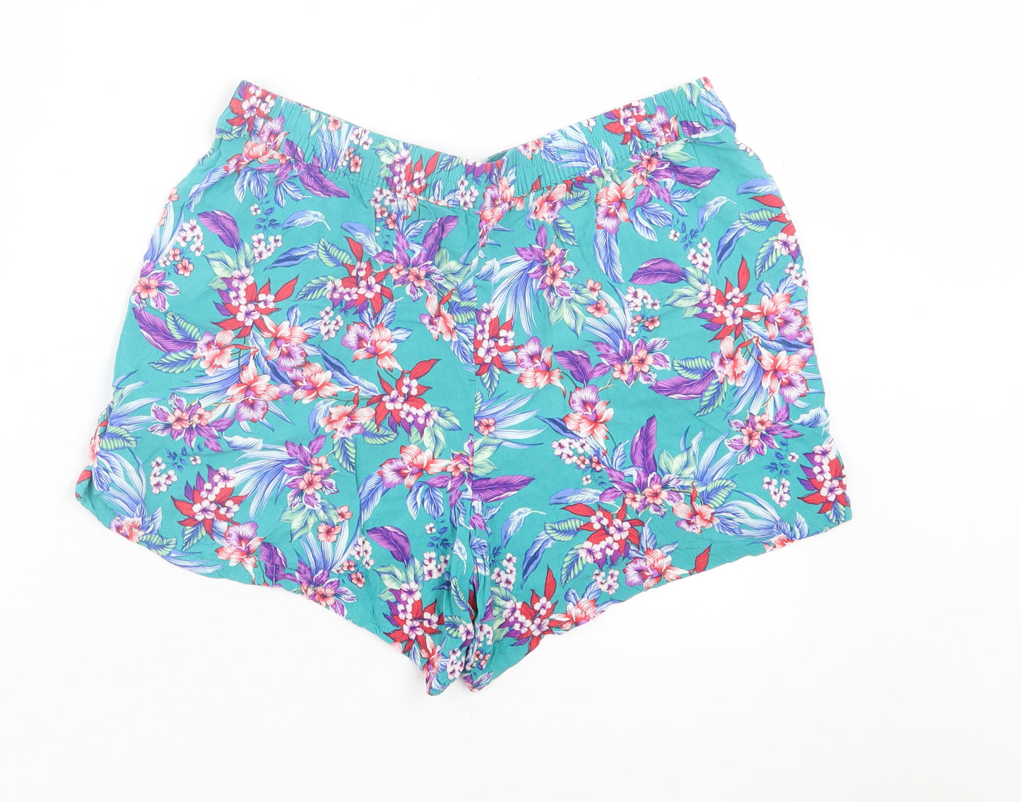 Peacocks Womens Green Floral Viscose Boyfriend Shorts Size 12 L3 in Regular Pull On