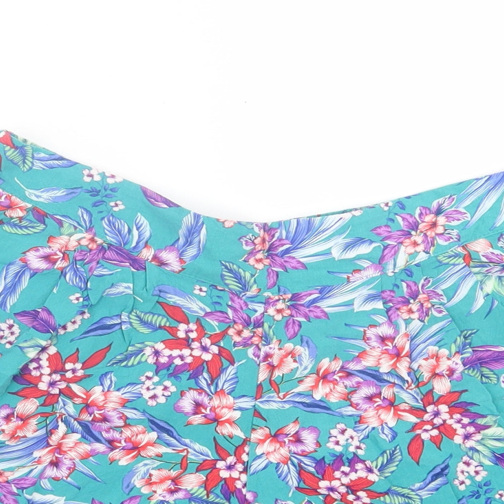 Peacocks Womens Green Floral Viscose Boyfriend Shorts Size 12 L3 in Regular Pull On