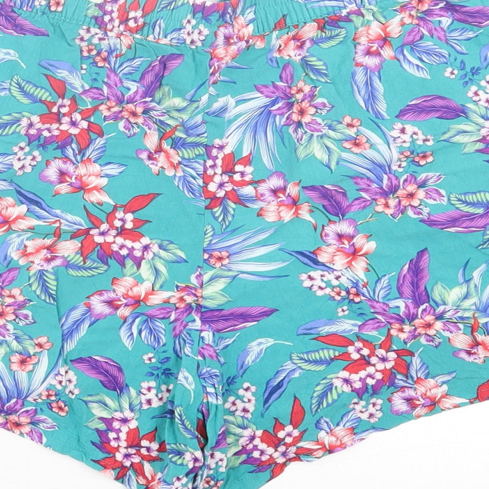 Peacocks Womens Green Floral Viscose Boyfriend Shorts Size 12 L3 in Regular Pull On
