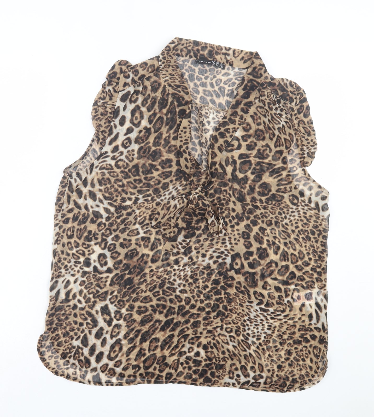 Atmosphere Womens Brown Animal Print Polyester Basic Blouse Size 16 V-Neck - Tie Front. Leopard Print