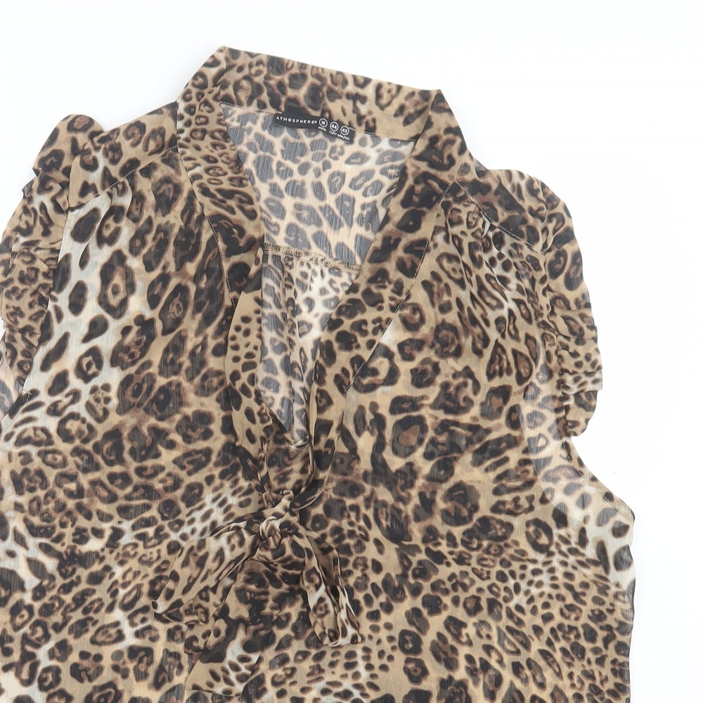 Atmosphere Womens Brown Animal Print Polyester Basic Blouse Size 16 V-Neck - Tie Front. Leopard Print