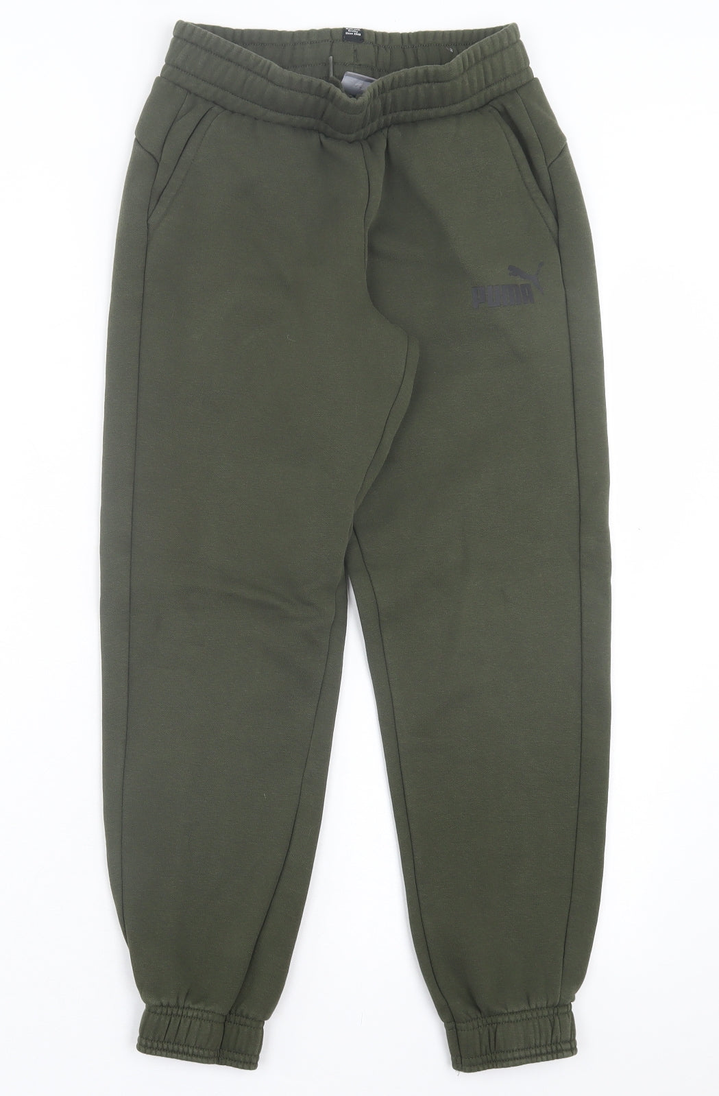 PUMA Boys Green Cotton Jogger Trousers Size 11-12 Years Regular Drawstring - Cuffed Leg