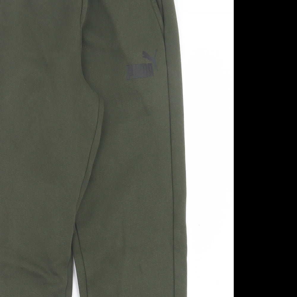 PUMA Boys Green Cotton Jogger Trousers Size 11-12 Years Regular Drawstring - Cuffed Leg