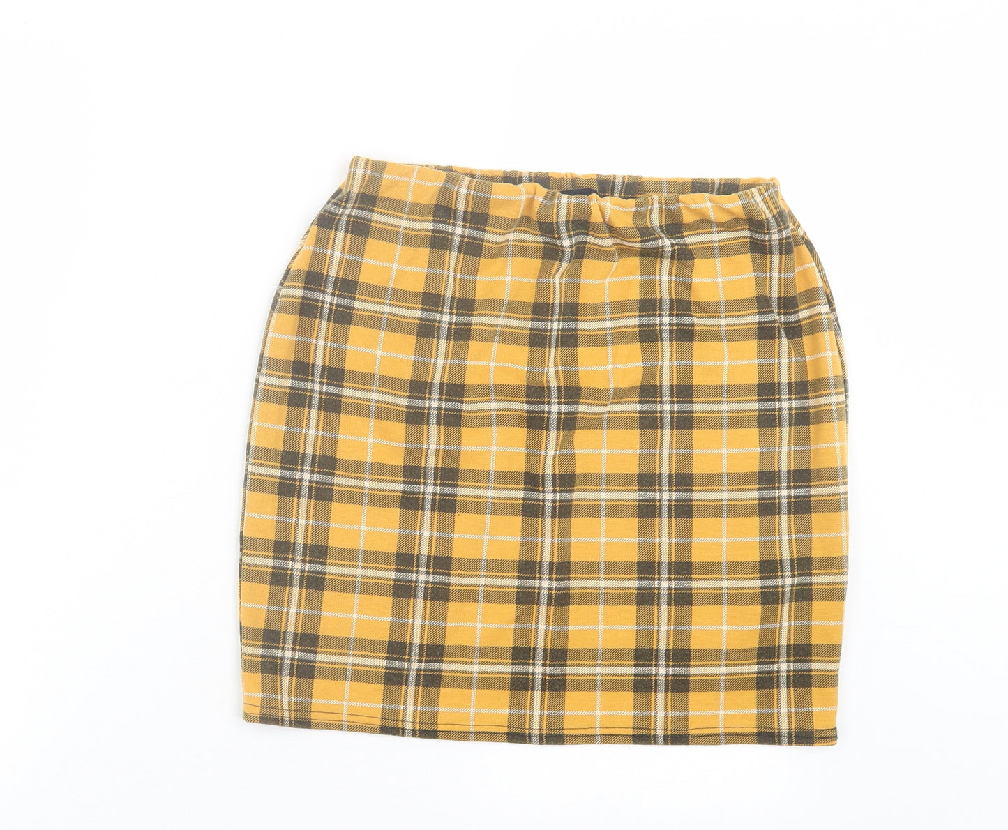 New Look Womens Yellow Plaid Polyester A-Line Skirt Size 12