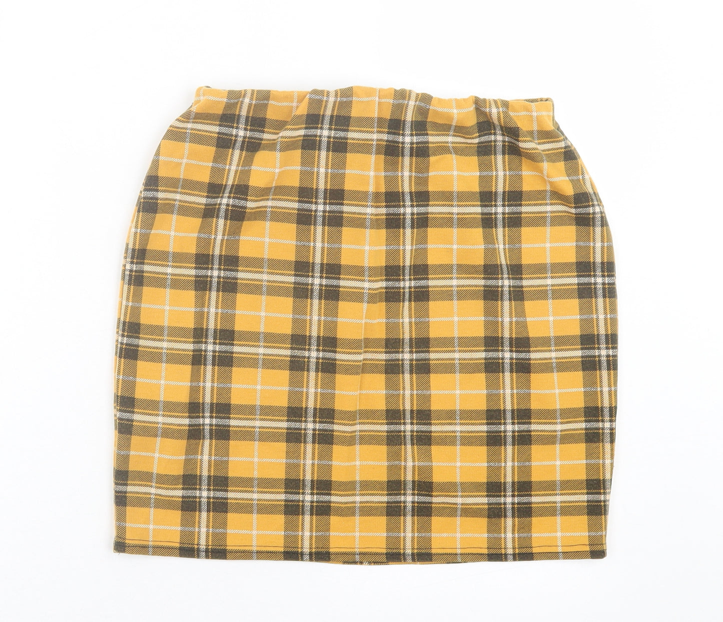 New Look Womens Yellow Plaid Polyester A-Line Skirt Size 12