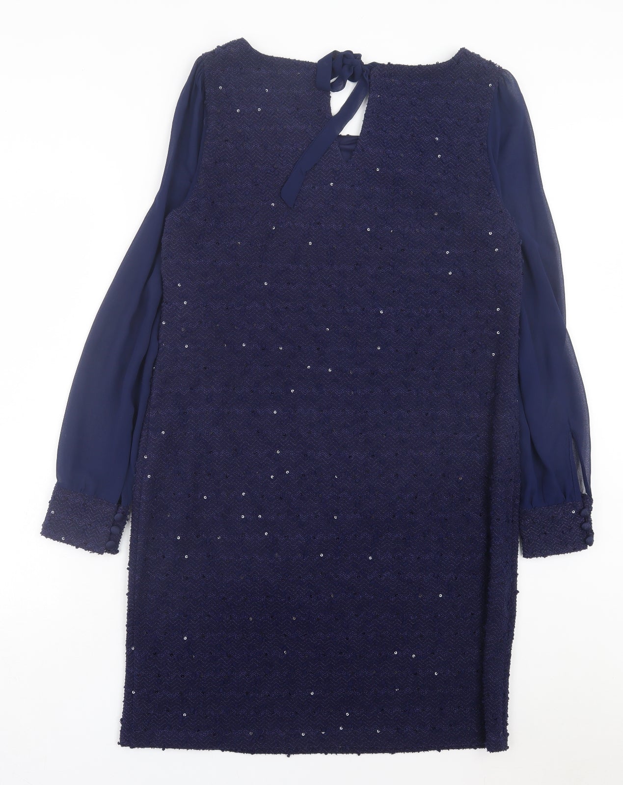 Yessica Womens Blue Polyester Shift Size 14 Crew Neck Tie - Mesh Sleeves