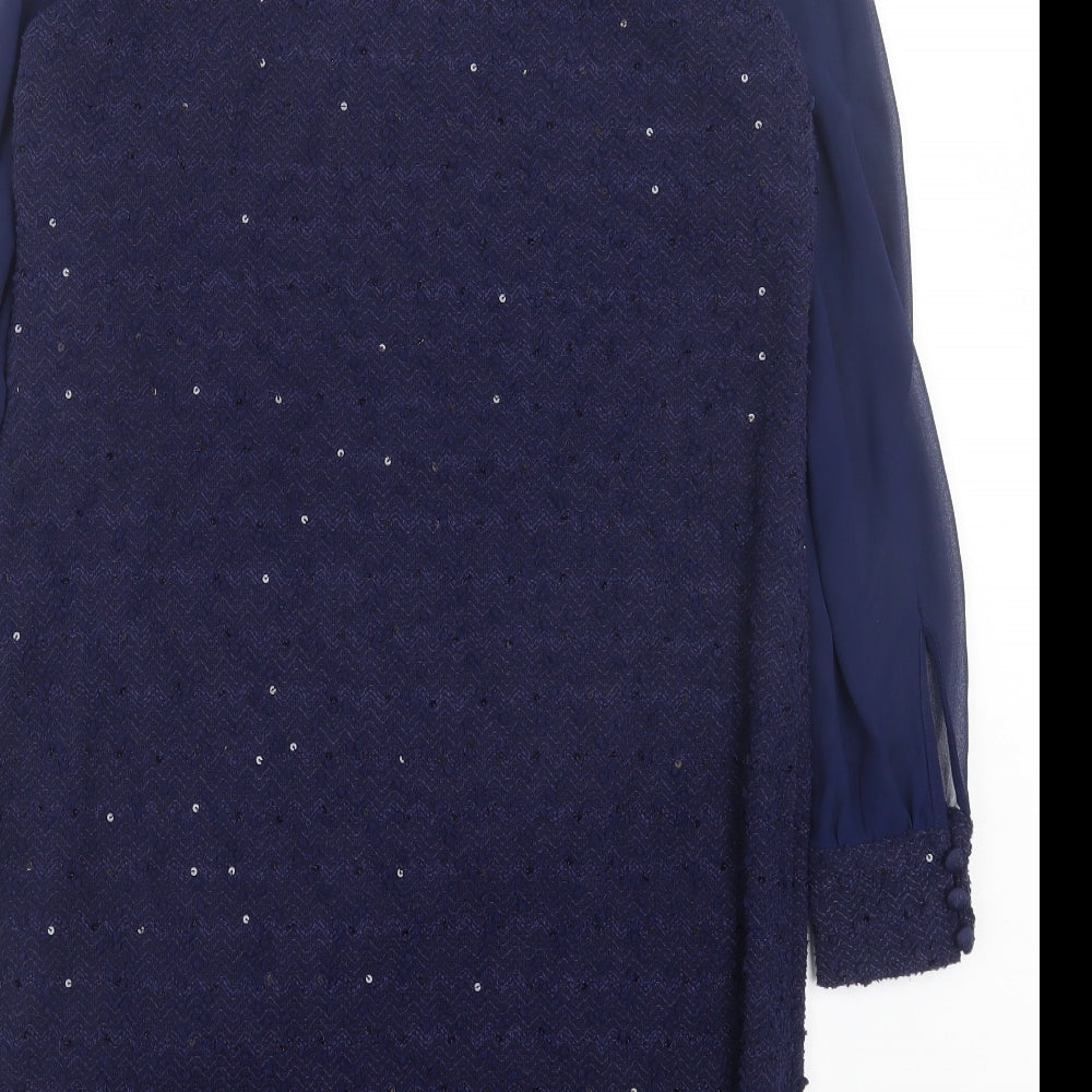 Yessica Womens Blue Polyester Shift Size 14 Crew Neck Tie - Mesh Sleeves