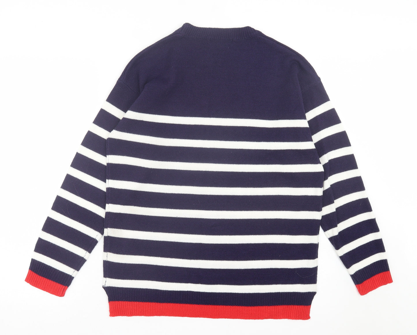 Studio Womens Blue Crew Neck Striped Acrylic Pullover Jumper Size 12