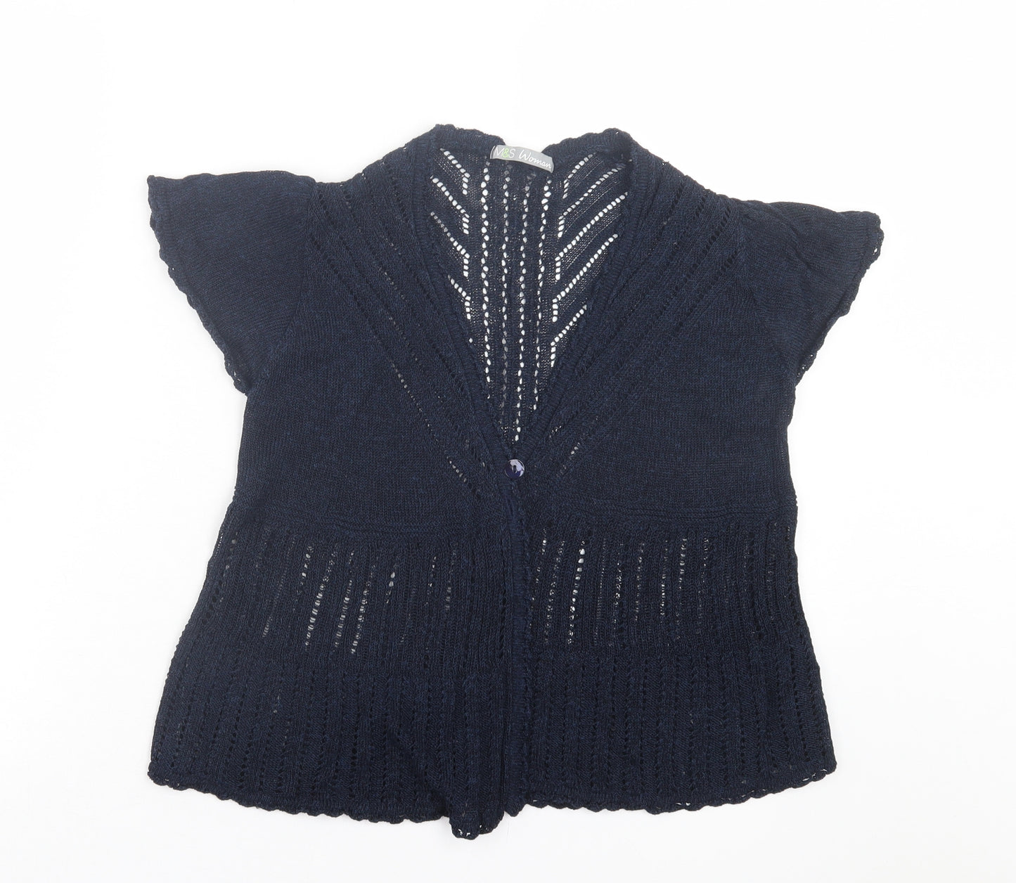 Marks and Spencer Womens Blue V-Neck Linen Cardigan Jumper Size 12