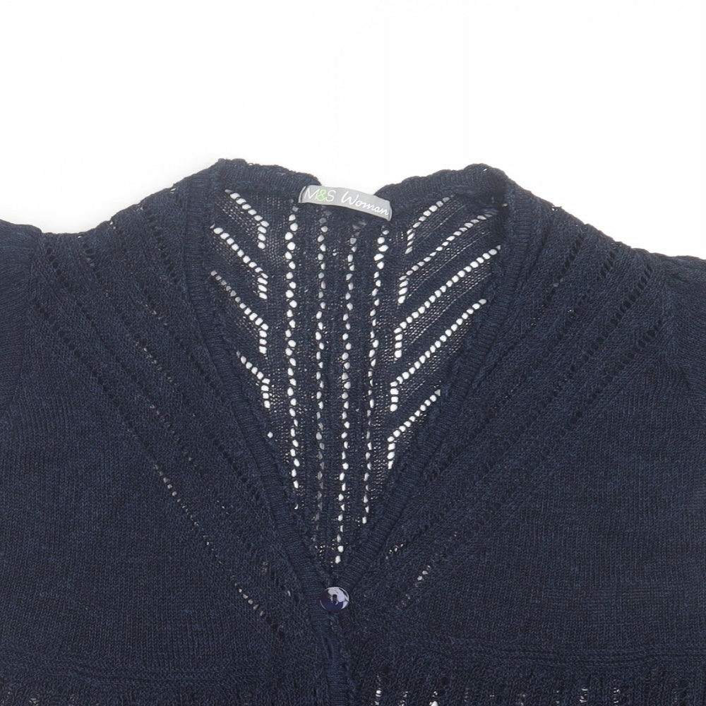 Marks and Spencer Womens Blue V-Neck Linen Cardigan Jumper Size 12