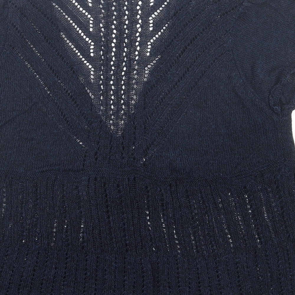 Marks and Spencer Womens Blue V-Neck Linen Cardigan Jumper Size 12