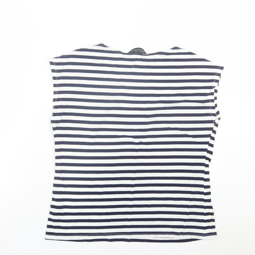 Dorothy Perkins Womens Blue Striped Cotton Basic T-Shirt Size 12 Crew Neck - Blue & White