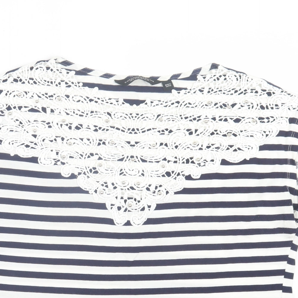 Dorothy Perkins Womens Blue Striped Cotton Basic T-Shirt Size 12 Crew Neck - Blue & White