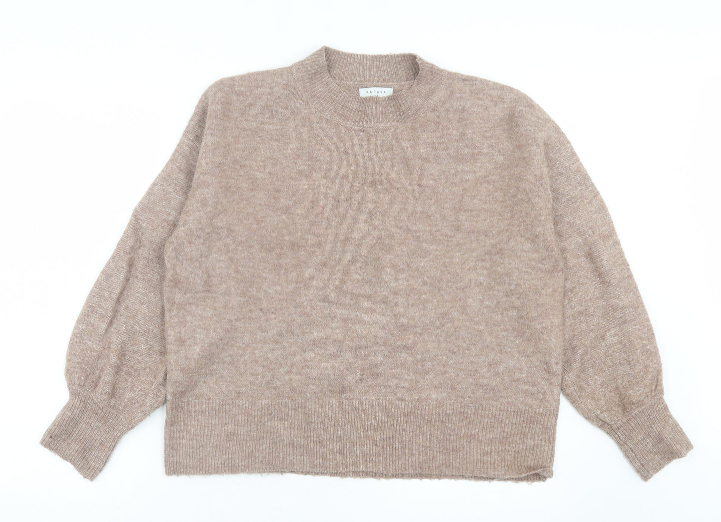 Papaya Womens Brown High Neck Acrylic Pullover Jumper Size M - Cuffed Sleeves