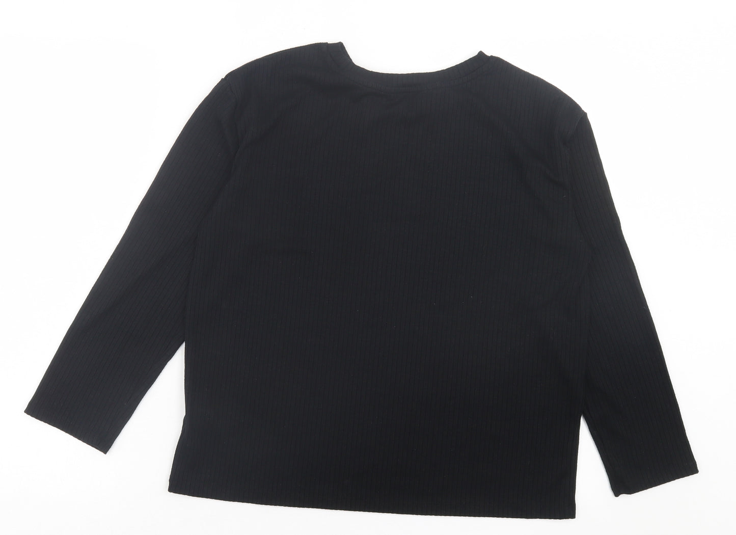 F&F Womens Black Polyester Basic T-Shirt Size 12 Crew Neck - Ribbed Fabric