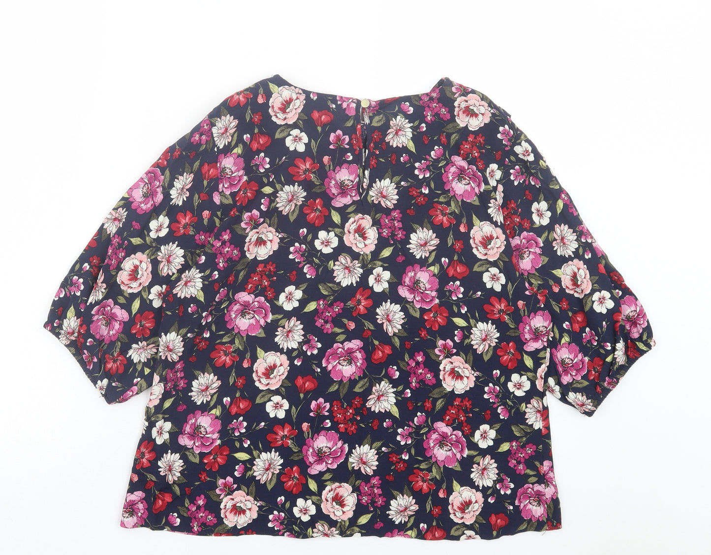 F&F Womens Blue Floral Polyester Basic Blouse Size 10 Crew Neck - Purple & Red Flowers