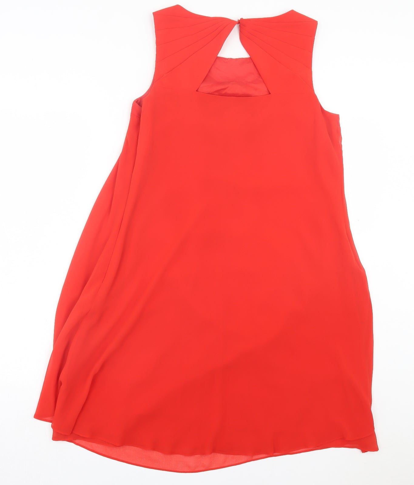 Monsoon Womens Red Polyester Shift Size 12 Crew Neck Button - Frill Detail