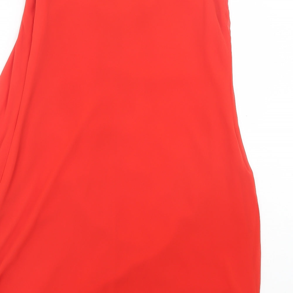 Monsoon Womens Red Polyester Shift Size 12 Crew Neck Button - Frill Detail