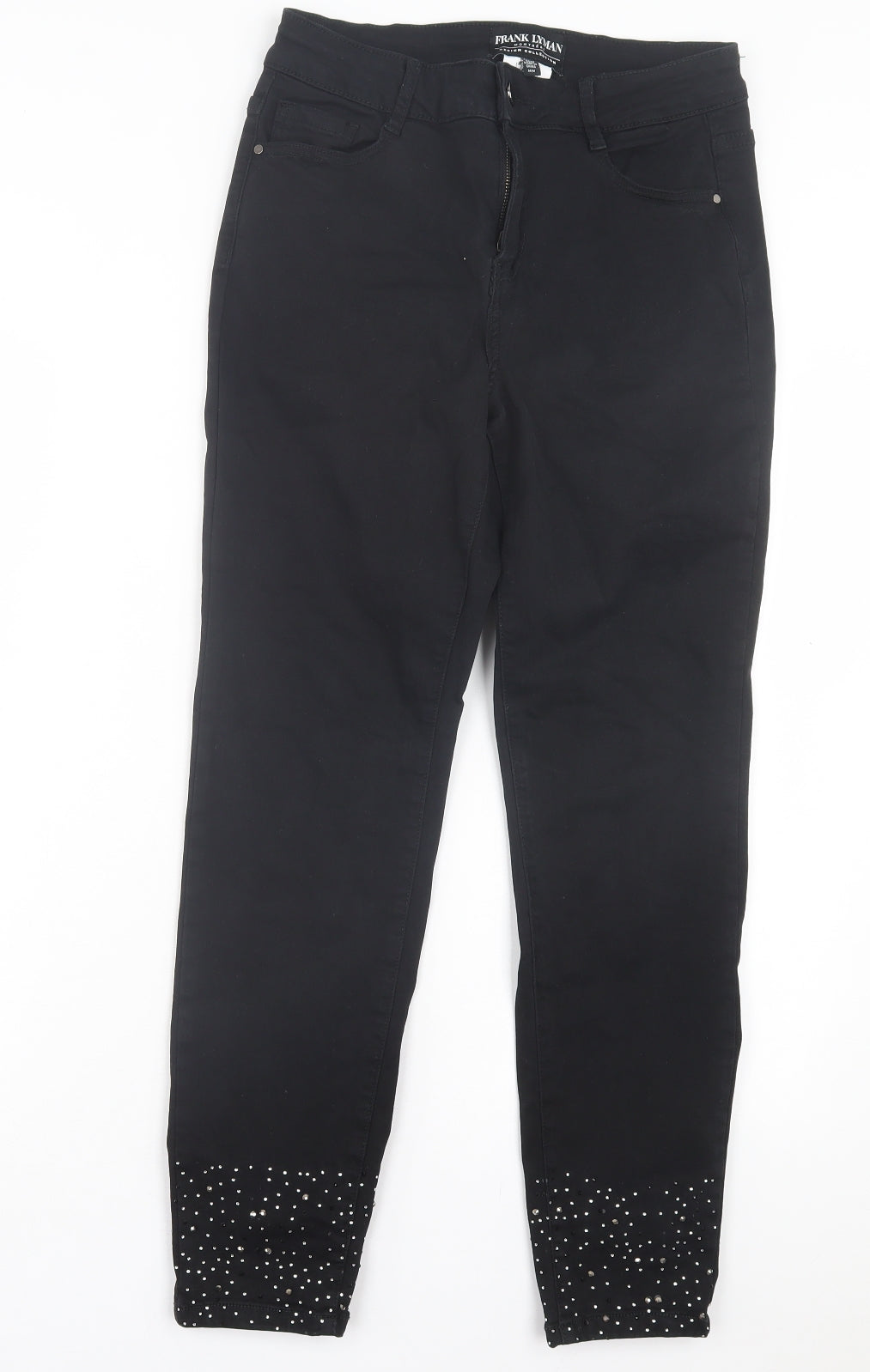 Frank Lyman Womens Black Cotton Skinny Jeans Size 28 in L26 in Regular Button - Jewelled Detail