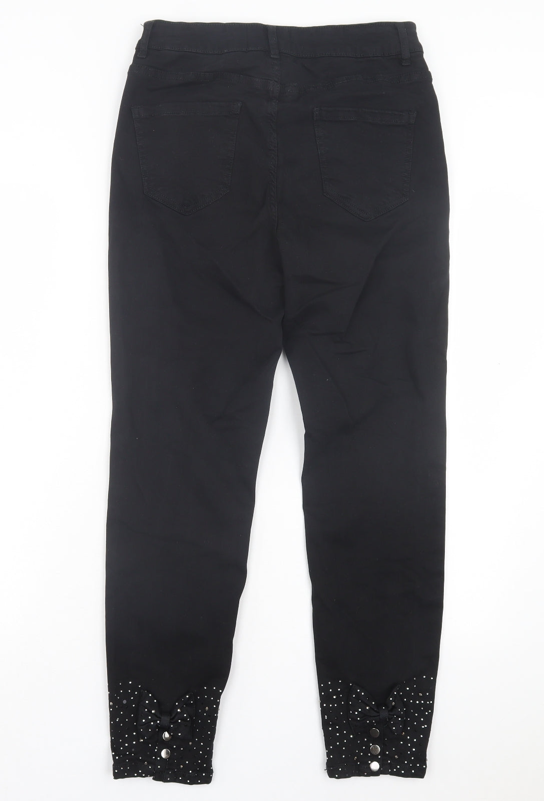 Frank Lyman Womens Black Cotton Skinny Jeans Size 28 in L26 in Regular Button - Jewelled Detail