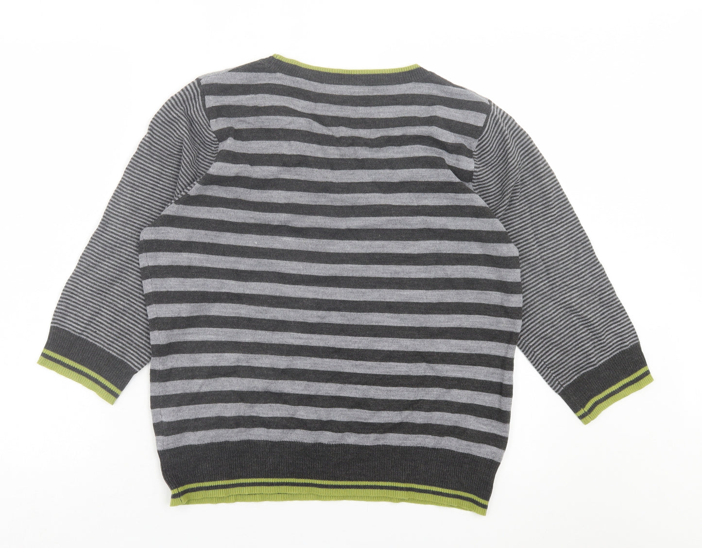 Per Una Womens Grey Crew Neck Striped Acrylic Pullover Jumper Size 16 - Grey & Green