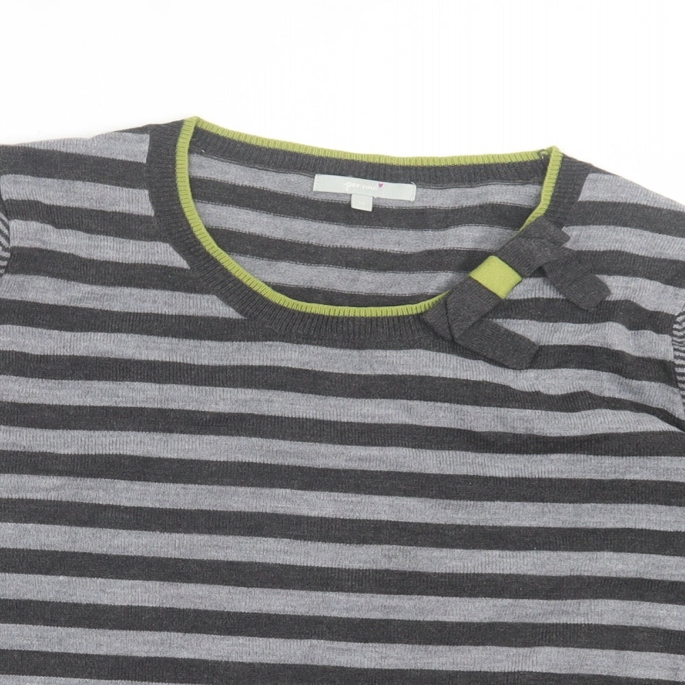 Per Una Womens Grey Crew Neck Striped Acrylic Pullover Jumper Size 16 - Grey & Green