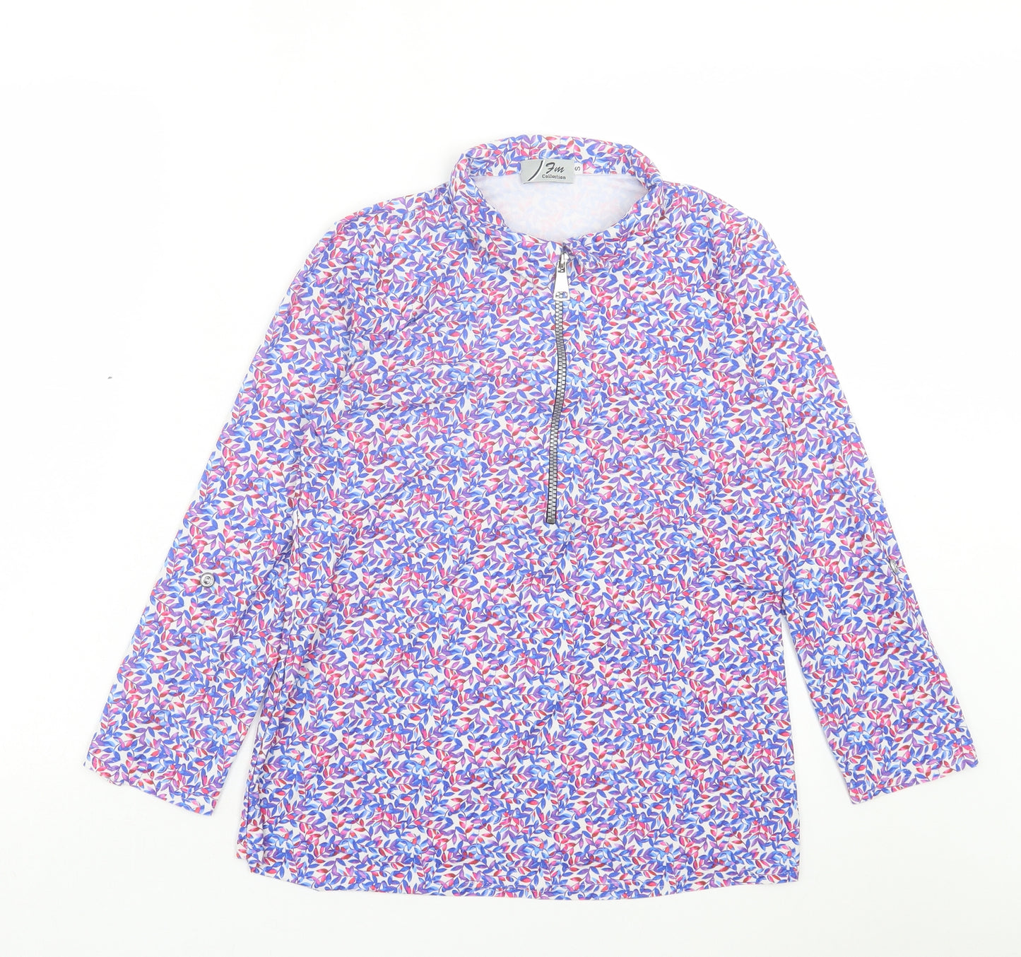 FM Collection Womens Multicoloured Geometric Polyester Basic T-Shirt Size S Collared - 3/4 Sleeves