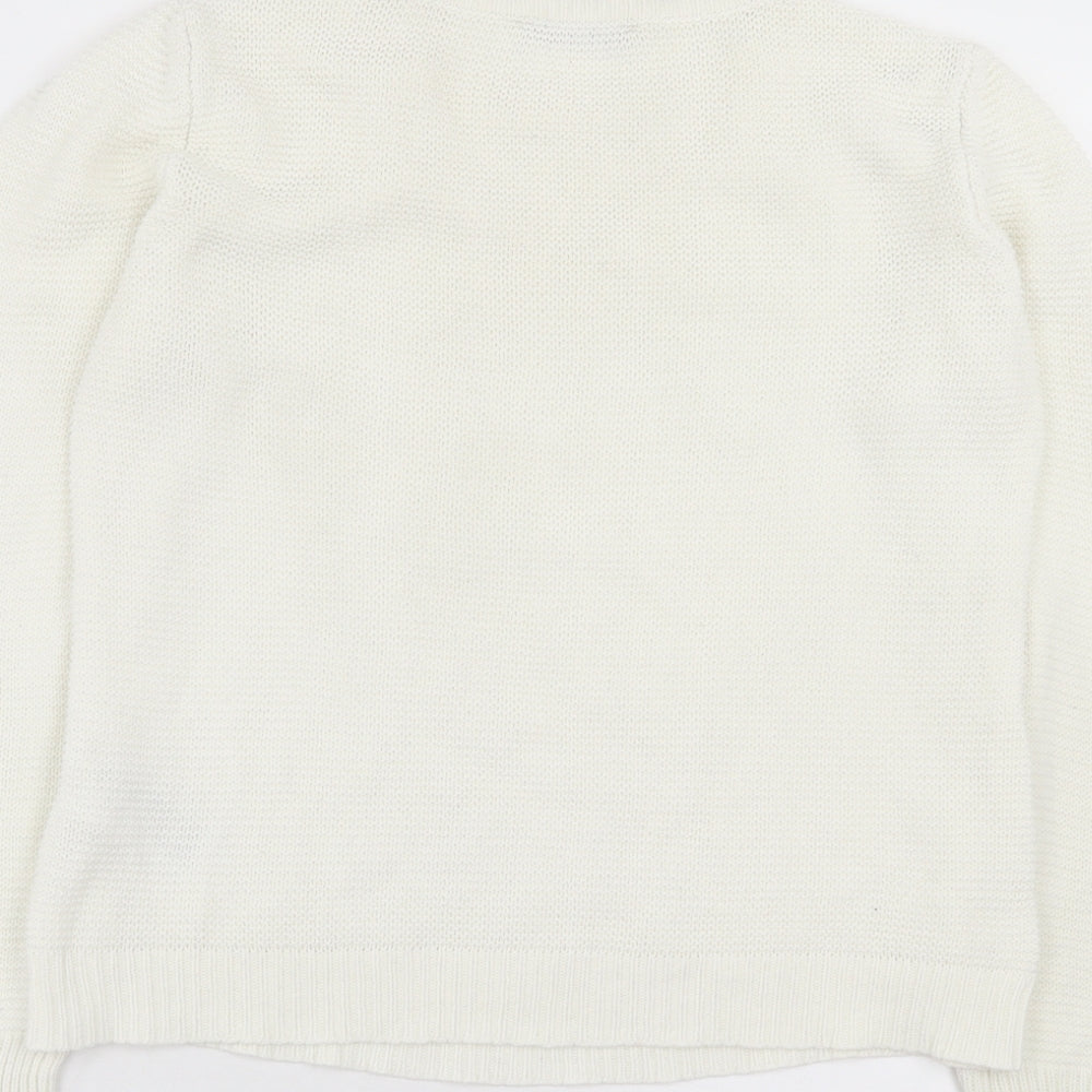 Oasis Womens White Crew Neck Cotton Pullover Jumper Size M - Cable Knit