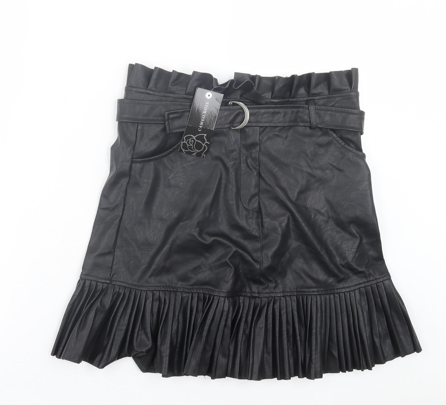 Cameo Rose Womens Black Polyurethane A-Line Skirt Size 12 Button - Belted