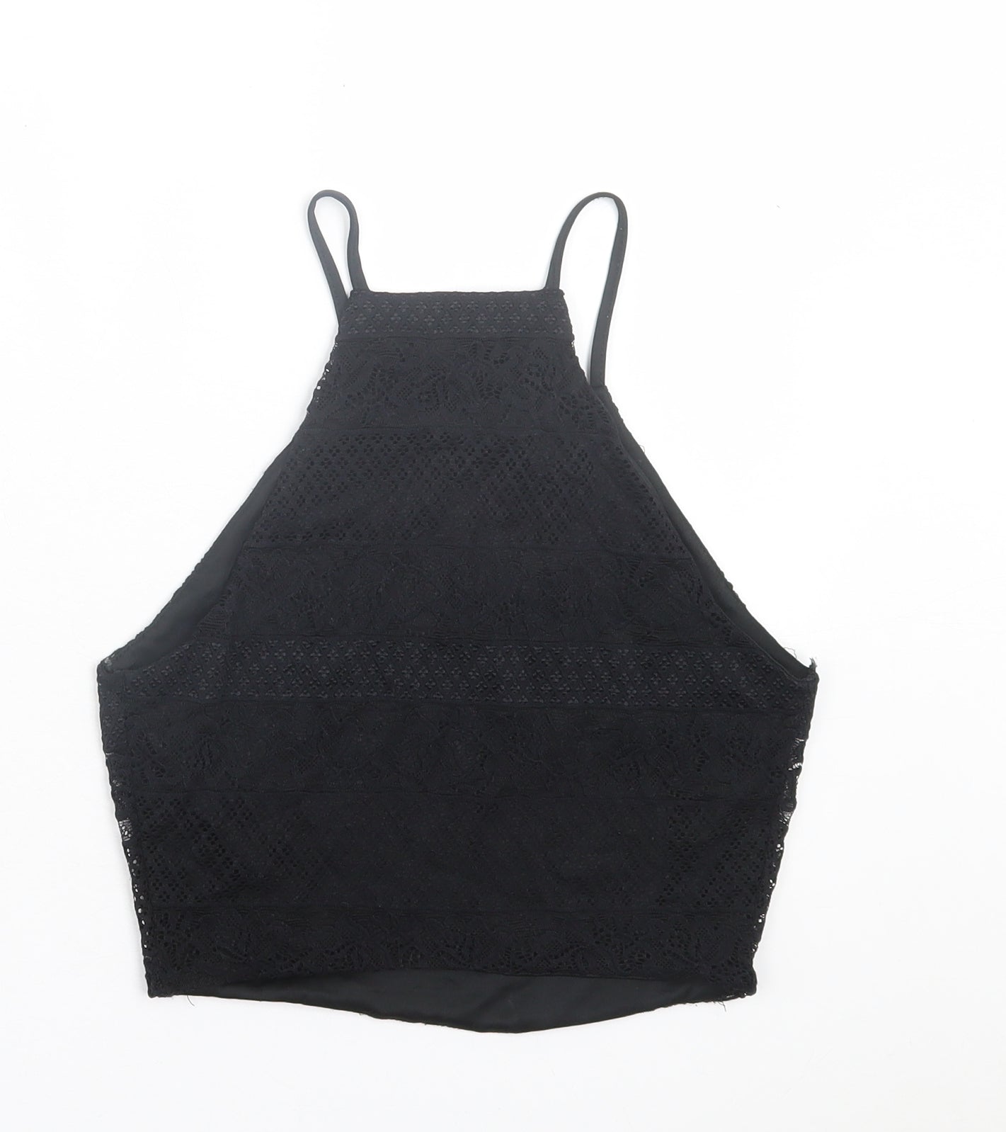 New Look Womens Black Geometric Polyester Cropped Tank Size 12 Halter